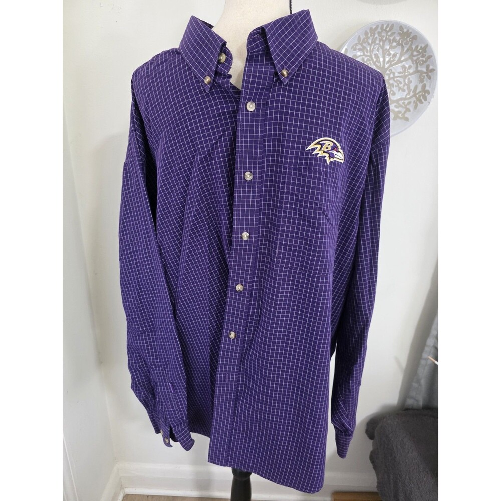 Nice Baltimore Ravens Purple Check NFL Antigua LongSleeve ButtonUp Shirt Sz XXL